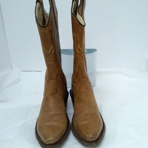 Old WEST Boots Leather Tan Children Western Boy Girl Size 10.5  Style CF8229 - Picture 2 of 7